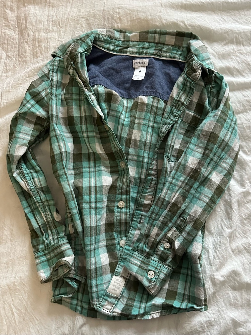 Carter's Green Plaid Button-Up Shirt for Kids Boys Size 6